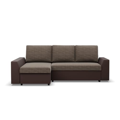 Mebligo LUGO - Ecksofa mit Schlaffunktion, Bettkastem, Komfort und Still, Universelle Seite, braun + braun (Lawa 2) Mebligo LUGO - Ecksofa mit Schlaffunktion, Bettkastem, Komfort und Still, Universelle Seite, braun + braun (Lawa 2)