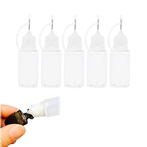 Aidi Quilling Glue Needle Tip Glue Bottle 5 PCS 10 ml Bottles Precision Tip Applicator Bottles, Liquid Dropper Filling Glue Shaker for DIY Quilling Craft, Oiler Bottle, Small Gluing Projects, White