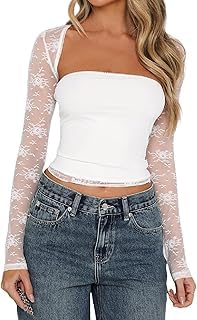 Image of JOKELAMB Women's Lace Mesh Bolero Shrug, Long Sleeve Crop Cardigan