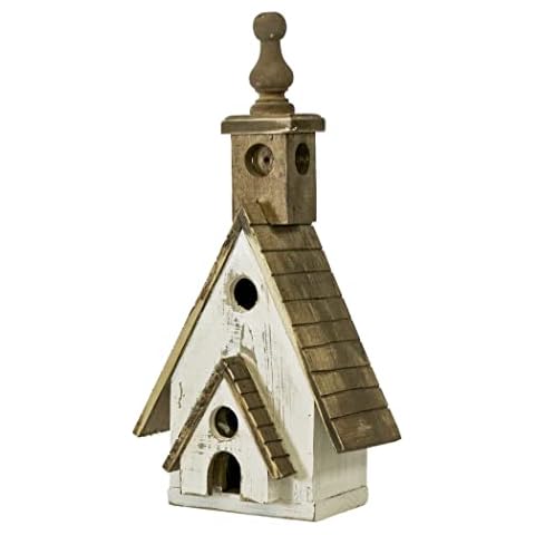 Rustic Arrow Birdhouse w/Two Roofs, Medium, White,Brown Cover