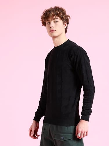 Image of The Indian Garage Co Men's Cotton Regular Fit Overdyed Crew Neck Sweater