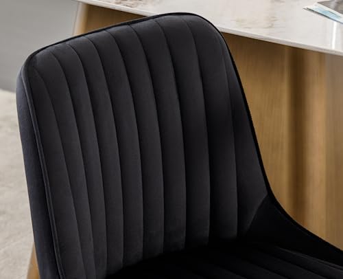 EALSON Velvet Upholstered Dining Chairs Set of 2 Modern Accent Dining Room Chairs with Gold Metal Base Comfy Padded Kitchen Chairs Armless Side Chairs for Kitchen Dining Room, Black - Thumbnail 7