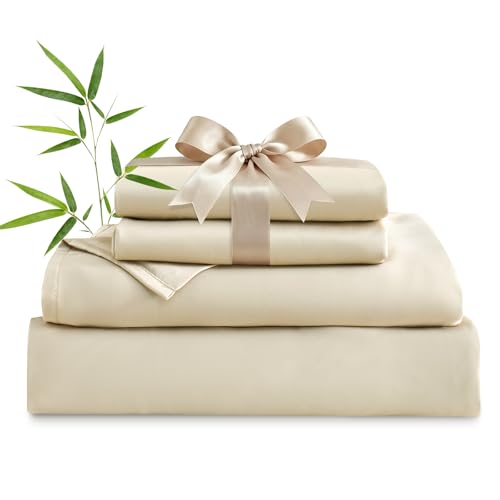 Image of MICORAL King Size Sheets Set, Rayon Derived from Bamboo Cooling Sheets for Hot Sleepers, Breathable & Soft, Deep Pocket Up to 16 Inches, Hotel Luxury Silky Bedding, Beige