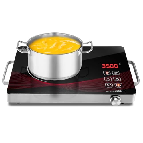 Sararoom Infrarot-Einzelkochplatte | Kochfelder mit Stecker | Keramik Kochfeld 1 Platte Tragbar mit Griff, Glaskeramik Kochplatte Freistehend, Herdplatte 1 Kochfelder mit Stecker, Timer, 220V, 3500W