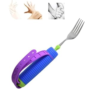 Eetbestek Hulp voor Gehandicapten en Ouderen – 360° Draaibare Kop, Antislip Handvat, Verstelbare Siliconen Band – Hulpmiddelen voor Patiënten met een Zwakke Greep