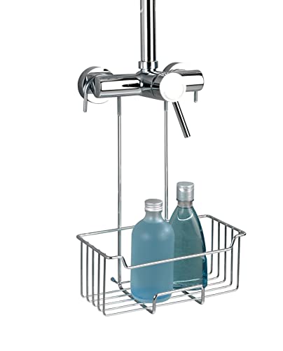 WENKO Etagère de Douche Milo, Panier Douche à Suspendre, Suspension sans perçage, Acier INOX, P14xL25xH36, Brillant