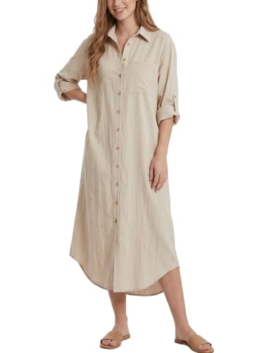 Image of Kuraki Women's Casual Print Button Front Maxi Shirt Dress