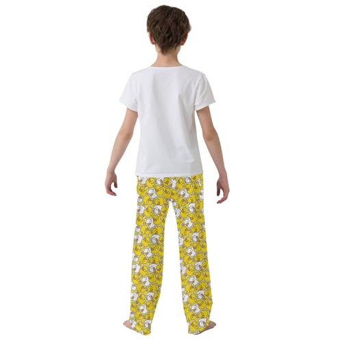 Pfrewn Pajama Pants Yellow White Duck Casual Lounge PJ Bottoms with Pockets, S3