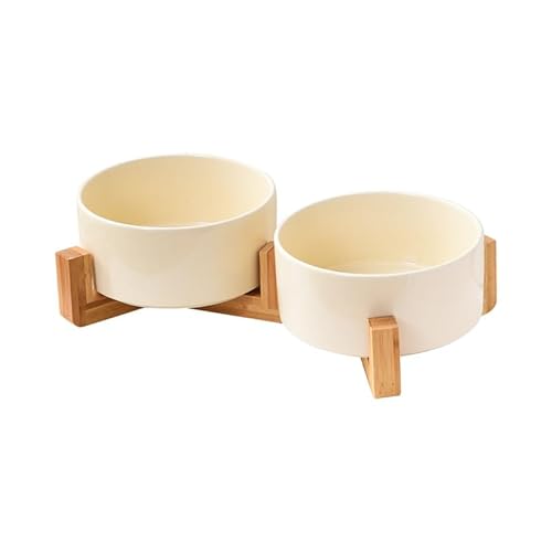 大理石ピンクペットボウル台犬猫食器陶器大容量水ボウル犬猫用飼料放水飲用水ボウル木製ペット皿滑り止め安定感取り外しメンテナンス簡単ペット用品分離式設計持ちやすくて実用性が高い1杯に水を与え、1杯に水を与え、清潔で衛生的(ストレートボウルブライトホワイト(【木