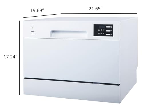 SPT SD-2225DW Compact Countertop Dishwasher/Delay Start-Energy Star Portable Dishwasher with Stainless Steel Interior and 6 Place Settings Rack Silverware Basket/Apartment Office Home Kitchen, White