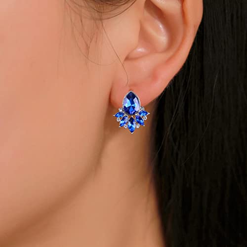 Allereyae Vintage Sapphire Crystal Earrings Blue Sapphire Flower Stud Earrings Teardrop Sapphire Earrings Blue Cz Waterdrop Earrings Jewelry For Women And Girls #TOP1