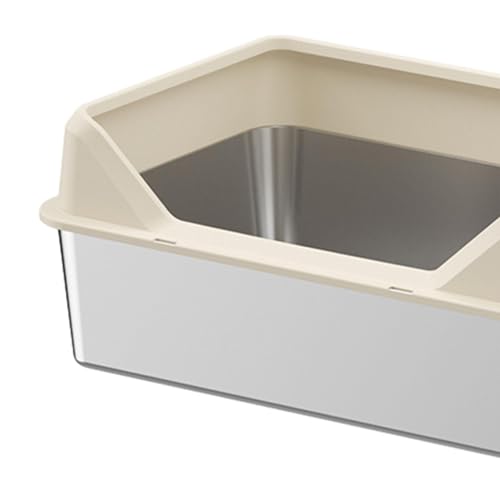 Bac à litière pour chat ouvert beige semi-fermé 50cm avec rebord anti-projections - 3