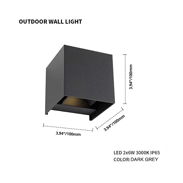 DAWALIGHT Garten Wandleuchten, Outdoor Up and Down Lights LED 2x6W 925LM 3000K, IP65 Wasserdichte Moderne Wandleuchten… – Bild 3