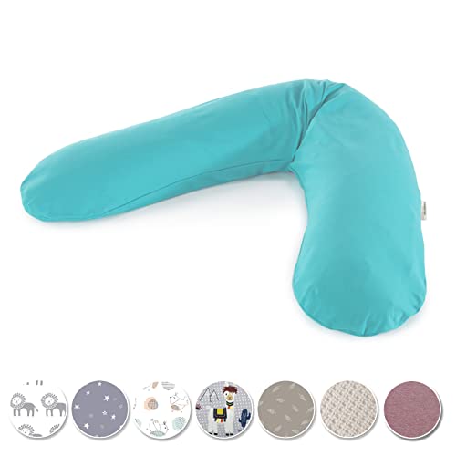 Theraline Das Original Schwangerschaftskissen & Stillkissen 190cm – Seitenschläferkissen Stillkissen Mikroperlen – inkl Stillkissenbezug Türkis