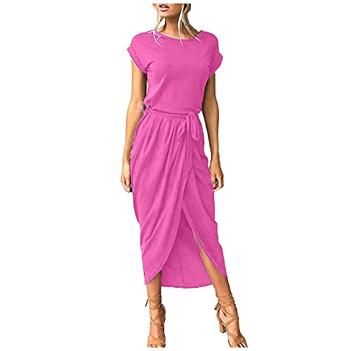 Maxikleider Damen Mit Schlitz Sommer Lange Wickelkleid Sommer Elegant Abendkleider Tunika Kleid Vorne Kurz Hinten Lang Frauen Kurzarm Sommerkleid Mit...