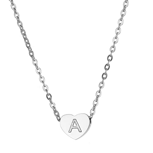 HORHEAR Inicial Collares Corazón Collares 26 Letra Colgante Collar Acero Inoxidable Joyería Para Mujeres Niñas, Acero inoxidable
