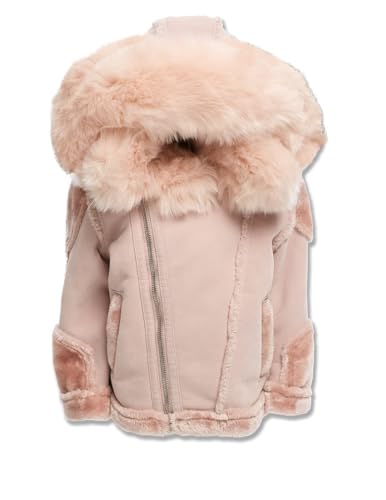 pink color kids moto shearling jacket
