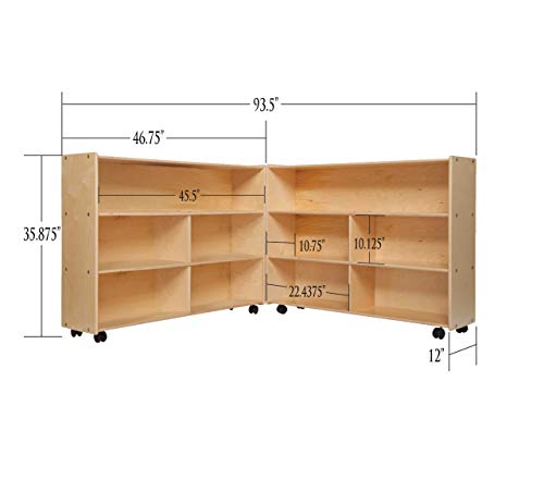 Contender Mobile Folding Supersized Toy Organizer, Bookcase, Craft & Supplies Storage Unit For Classroom, Daycare, Home In Natural Wood Finish #TOP3