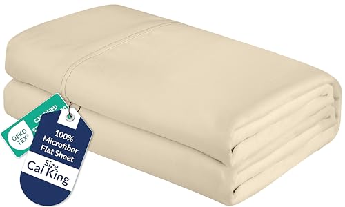 Image of Royale Linens California King Flat Sheet - Ultra Soft Brushed 1800 Microfiber Flat Sheets Only - Wrinkle Free & Stain Resistant - Hotel Quality Top Sheet for Bed (King Cal, Sand)