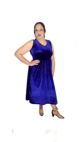 Image of Women's Velvet Sleeveless Party Dress with 2 Side Pockets | A-Line Shiny Velvet V-Neck Stylish Outfit