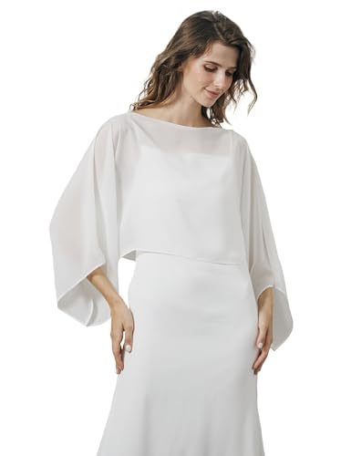 BEAUTELICATE Cape Boléro En Mousseline de Soie Haut à Manches Chauve-souris Châle Étole Transparent De Femme Mariée Demoiselle d'honneur Mariage Invité...