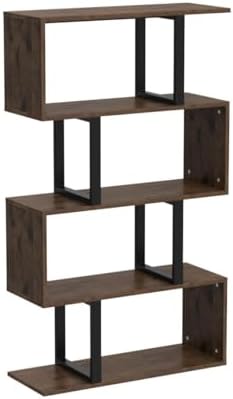 YITAHOME 5-Tier Bookcase, Bookshelves and Shelving units, Modern Freestanding Multifunctional Decorative Storage Shelving for Bedroom Living Room Home Office, S-Shaped bookshelf, 30X80X145CM (Brown)