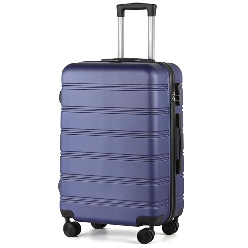 TANTOMI Koffer Mittelgroß, Hartschalenkoffer aus ABS, Trolley, Reisekoffer mit 4 drehbaren Rollen (360°), 3-stelliges Zahlenschloss und Aluminium-Teleskopgriff (L – 65L,Dunkelblau)