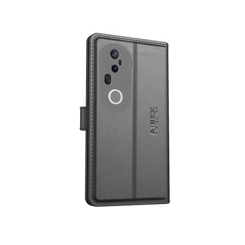 Image of AIBEX Compatible for Vivo T4 Ultra 5G Flip Cover Leather Finish with Magnatic Closure | Inside TPU with Card Pockets | Wallet Stand | Complete Protection Flip Case -Black