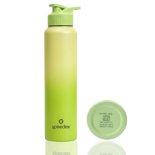 Image of Speedex Stainless Steel Metal Water Bottle 1 Ltr 1000 ml, BIS Approved, Leak Proof Sipper Cap Bottle for Office, School, Gym, Travel, Daily Use for Men, Women, Kids, Adults, Lime Green, Set of 1