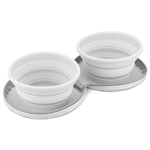 Navaris Set di 2 ciotole pieghevoli per cani, con 2 ciotole e custodia da viaggio, portatili, per cibo e acqua, colore grigio chiaro