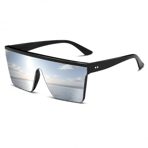 Tropic Blu Unisex Oversized Square Sunglasses Bold Shield Style Fashion Shades for Men & Women with UV400 Protection Protective Pouch Included (Black Mirror Lens)