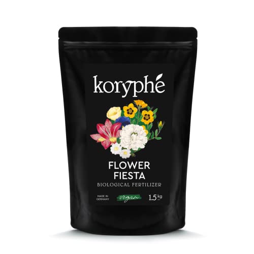 Koryphé Flower Fiesta - Biologischer & veganer Blumendünger für Balkonpflanzen Balkonblumen Zimmerpflanzen I Pflanzendünger rein natürliche Inhaltsstoffe I Dünger für langanhaltende Blütenpracht Cover