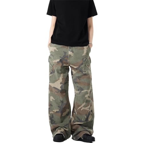 Men's Jeans Vintage Casual Pants Loose-Fit High-Street Workwear Women Trouser for Men