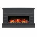 Ameriwood Home Hathaway Wide Shiplap Mantel with Linear Electric Fireplace and Storage Drawers, Black
