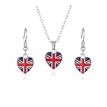 GAUEIOUR Union Jack Flag Necklace Earring Set, Platinum Jubilee Celebration 70th Anniversary Heart Shaped Flag Decorative Earrings Necklace