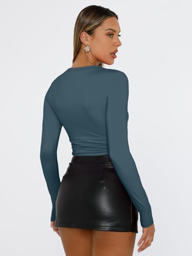 Foto de Trendy Queen Camisetas de manga larga, para mujer, a la moda, de otoño 2025, ombligueras básicas para salir, trajes de entrenamiento, ropa Y2K (imagen 5)