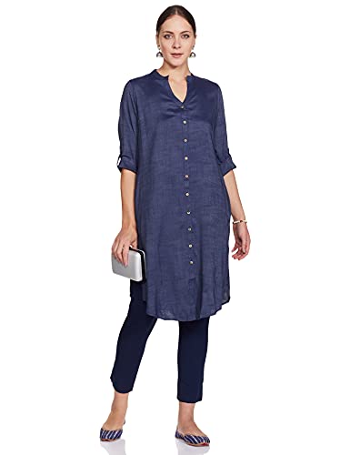 Image of Indya Women's Green Kurta Viscose Solid Shirt