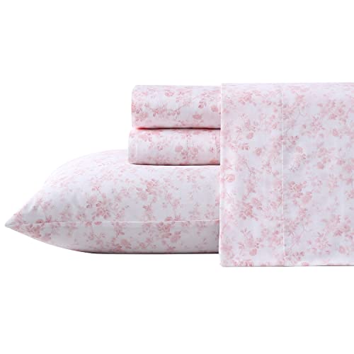 Image of Laura Ashley - King Sheet Set, Buttery-Soft Bed Sheets with a Naturally Silky Smooth Cotton Sateen Lightweight Feel - Matching Pillowcases & Fitted Sheet (Bella Pink)