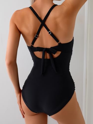 Image of B2prity Women's One Piece Swimsuit Tummy Control Front Cross Bathing Suit | Slimming Ruched ,Tie Back,Wrap Front,Adjustable Straps,Soft Removable Cups for beach, pool and vacation wear