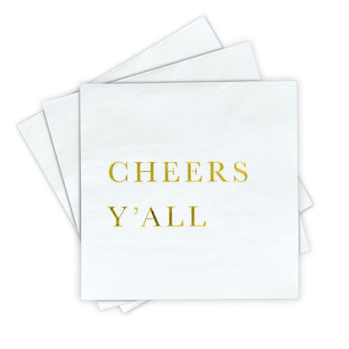 Sunshine Supply Gold Cocktail Napkins - Cheers Y'all Party Napkins, Wedding Napkins, 3-Ply Disposable Paper Napkins for Wedding Reception, Engagement Party, Bridal Shower, Birthday - Gold Napkins by