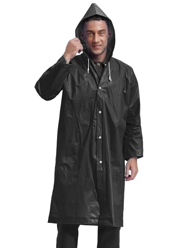 Men's EVA Hooded Raincoat Reusable Waterproof Rain Ponchos Button-up Rainwear Windproof2