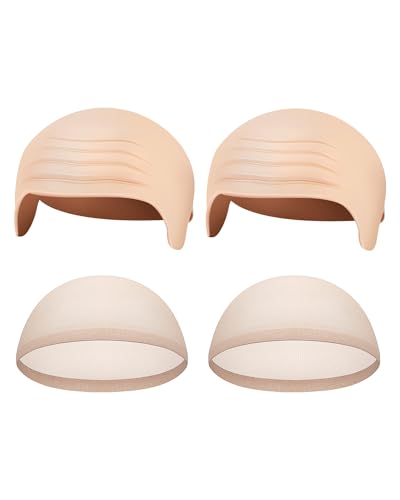 Hoedia 2-Pack Latex Bald Cap with 2 PCS Wig Caps for Adults Women Men, Cosplay Costume Accessories for Halloween Party