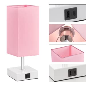 Ambimall Touch Control Table Lamp With Usb A+C Charging Ports, 3 Way Touch Lamps Beside Desk, Nightstand Lamp For Bedrooms Living Room, Pink Shade With White Base, Led Bulb Included(Pink) #TOP5
