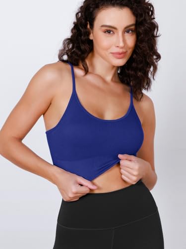 Image of ODODOS Seamless Sports Bra for Women Ribbed Camisoles Non Padding Yoga Bra Crop Tank Tops
