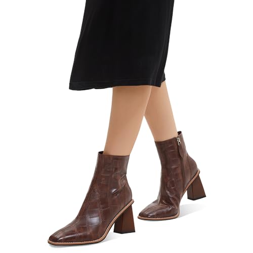 Womens Ankle Boots Chunky Mid Heel Booties Retro Square Pointed Toe Side Zipper Short Boots Heeled Shoes for Women Fall Winter4