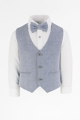 Image of Baby Boys Vest Suit Cotton Linen 4 Piece Formal Wedding Birthday Set