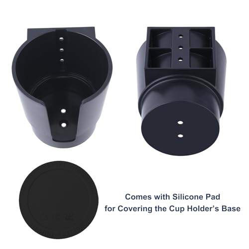 Universal Large Desk Cup Holder Clamp on, Heavy Duty Plastic Drink Holder for Table, Porch Swing, Patio Chair, Clip On Anti-Spill Bottle Holder for Most Cups, Bottles, Cans, Tumbles, Black, Pack of 2