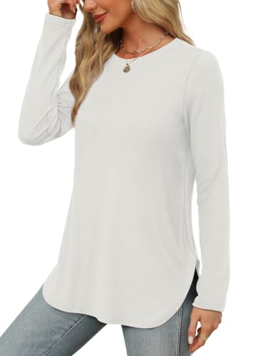 Image of XIEERDUO Womens Long Sleeve Round Neck Shirts Side Split Basic Loose Tunic Tops Casual 2026