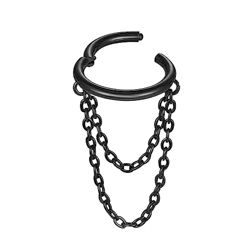 16G Titanium Cartilage Earrings Hoop 7mm 9mm Helix Piercing Jewelry with Single/Double/Triple Chains Hypoallergenic Hinged Clicker