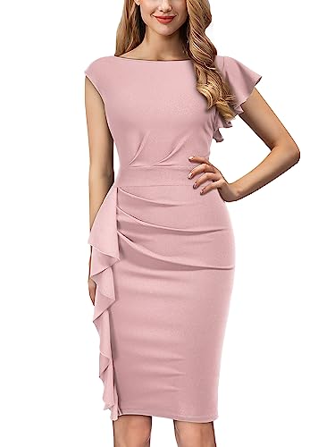 Image of AISIZE Women's Pinup Vintage Ruffle Sleeves Cocktail Party Pencil Dress